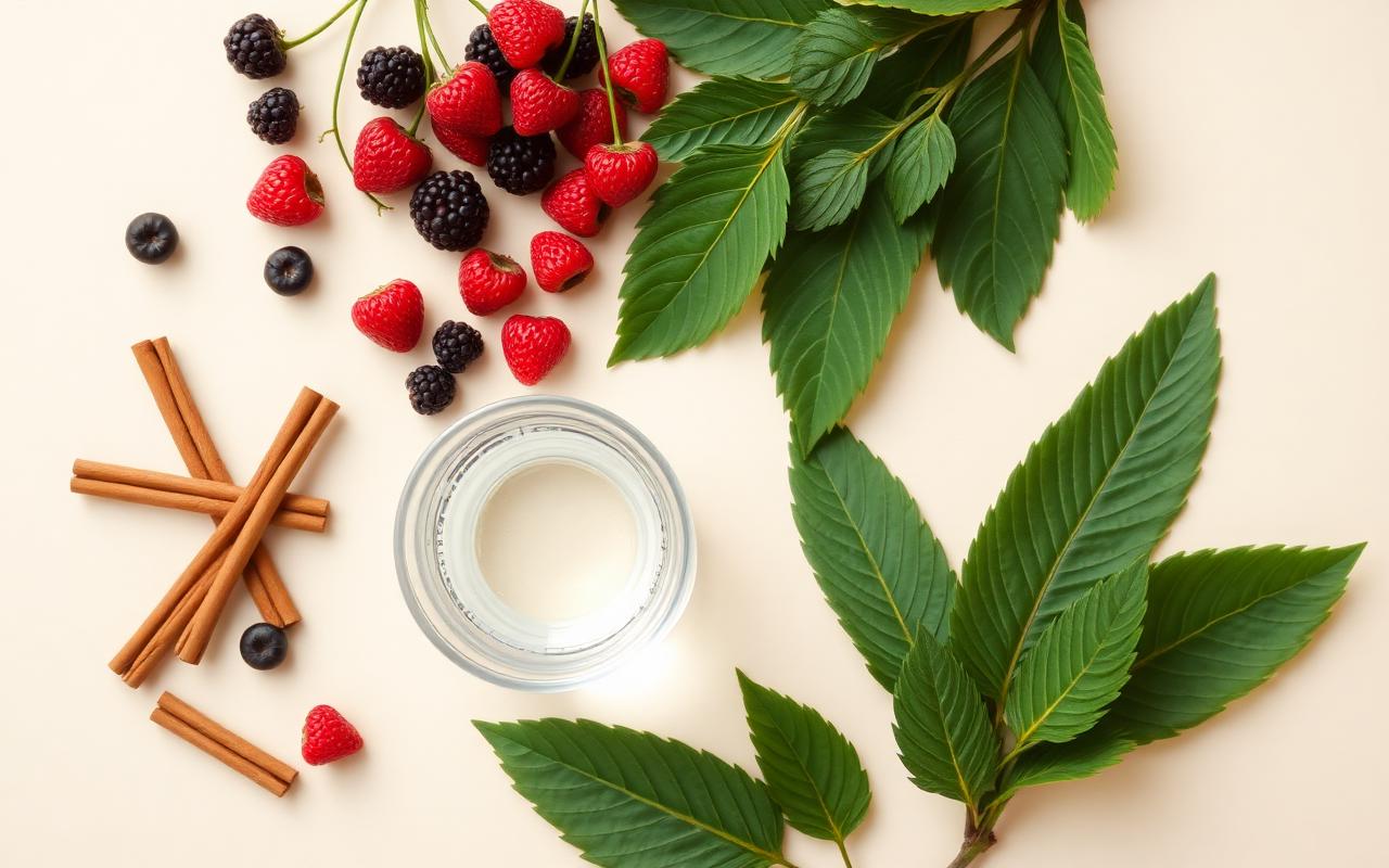 Natural ingredients similar to those in GlycoHarmony — berries, cinnamon, leaves